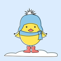 Cute cartoon chick, winter time, vector illustration	