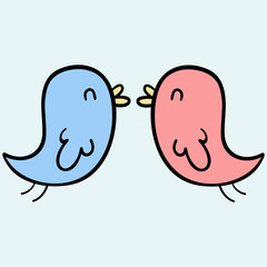 Cute little birds in love on a blue background