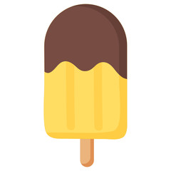 Yellow ice cream with chocolate on a stick