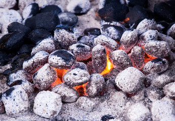 Heated coals glowing