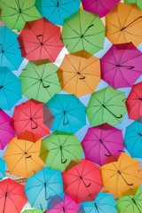 Fototapeta na wymiar Colorful umbrellas on the street in Agueda, Aveiro - Portugal