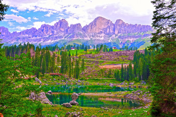  the carezza lake and the Catinaccio alto Adige Italy