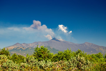The Etna volcano during an eruptive phase, in Sicily, Italy.