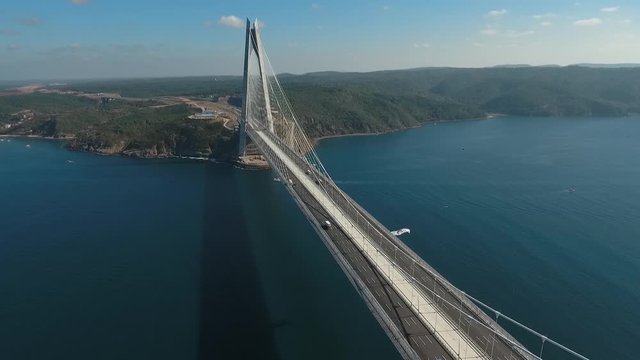 Aerial video Yavuz Sultan Selim Bridge in Istanbul, Turkey. 3rd Bosphorus Bridge and Northern Marmara Motorway.