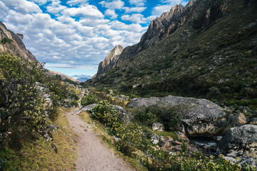 Mountain Landscapes on Santa Cruz Trek in Huscaran National Park in the Cordillera Blanca in Northern Peru 