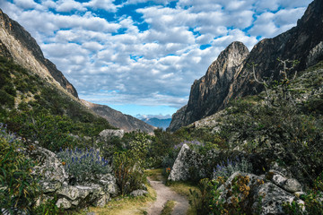 Mountain Landscapes on Santa Cruz Trek in Huscaran National Park in the Cordillera Blanca in Northern Peru 