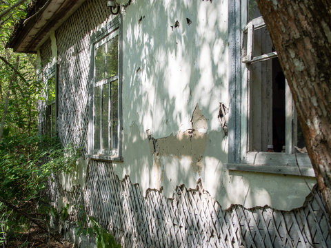 Abandoned rural house in Zalissya village in Chernobyl Exclusion Zone, Ukraine