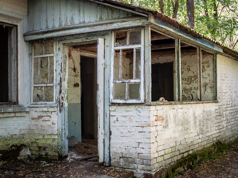 Abandoned rural house in Zalissya village in Chernobyl Exclusion Zone, Ukraine