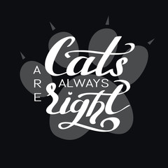 Funny orange illustration with lettering phrase Cats are always right.