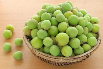 Japanese apricot(ume) fruits in bamboo basket