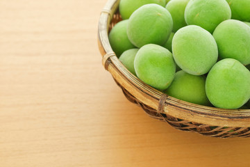 Japanese apricot(ume) fruits in bamboo basket