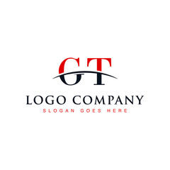 Initial letter GT, overlapping movement swoosh horizon logo company design inspiration in red and dark blue color vector