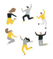 Happy group of people jumping on a white background
