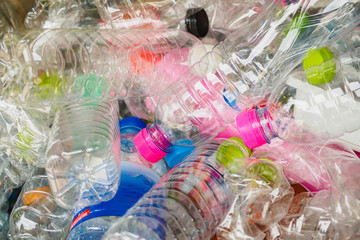 Fototapeta na wymiar plastic bottles in recycle trash station