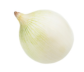 single bulb of ripe white onion isolated on white