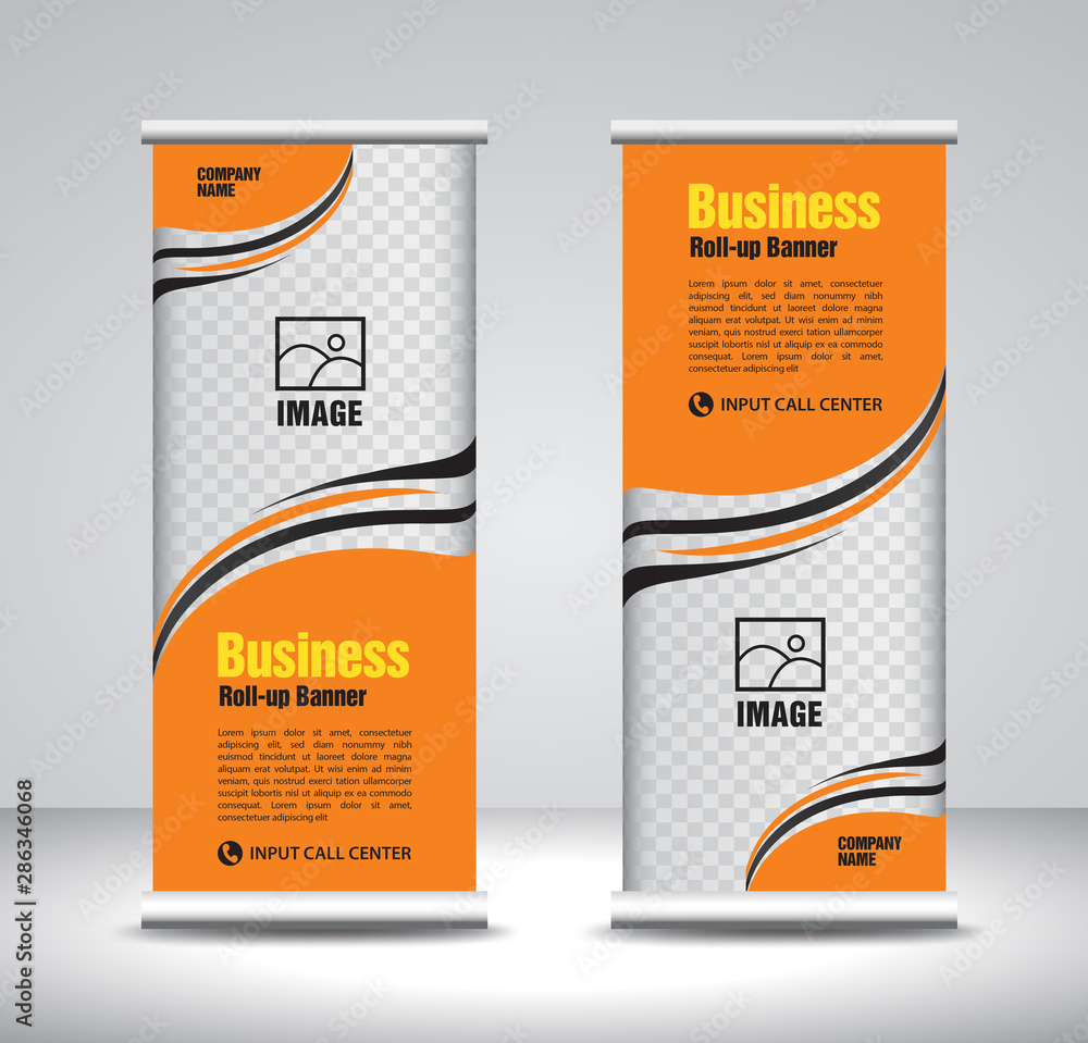 Wall mural Orange Roll up banner template vector, banner, stand, exhibition design, advertisement, pull up, x-banner and flag-banner layout, abstract background