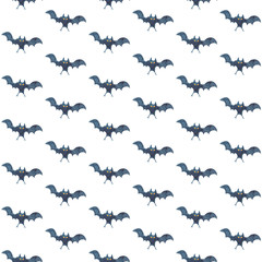 Seamless pattern with bats on white background - Halloween watercolor illustration