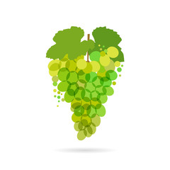 Grapes logotype concept. Bunch of grapes, green coloured logo idea with bubbles on white background. Isolated abstract graphic design template. Organic meal, t-shirt bright element, transparent effect
