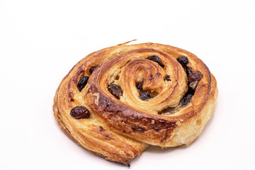 Raisin Danish pastry isolate on white background.