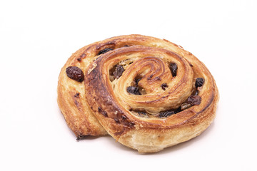 Raisin Danish pastry isolate on white background.