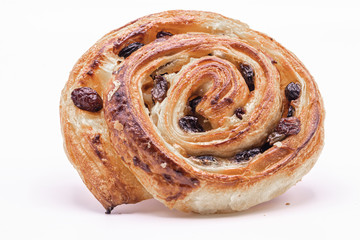 Raisin Danish pastry isolate on white background.