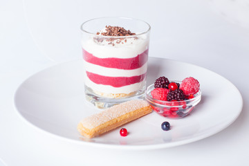 berry tiramisu in a glass for a restaurant menu