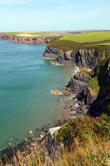 Pembrokeshire coastline and Musselwick sands at high tide