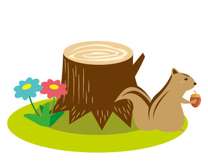 どんぐり　アイコン　リス　切り株　木