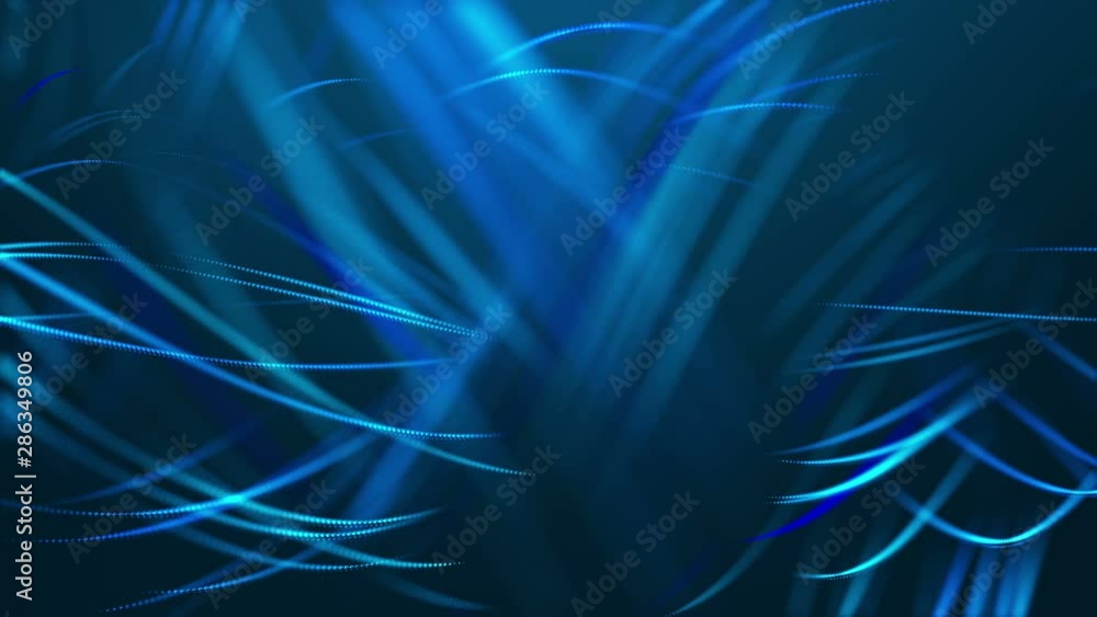 Poster glowing curves rippling on a blue background. endless loop video.