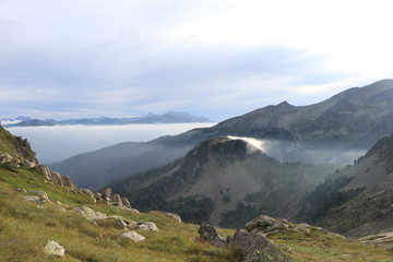 Fototapeta na wymiar lake of clouds in the mountains, sea of fog