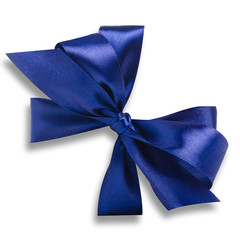 Blue ribbon bow on white background isolation