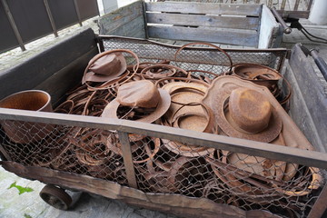 rusty iron residues from the production of stamping are in the cart. damage metal over time