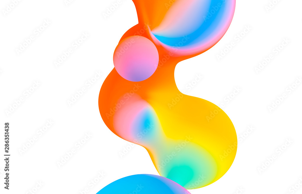 Aufkleber Abstract colorful 3d art background. Holographic floating liquid blobs, soap bubbles, metaballs.