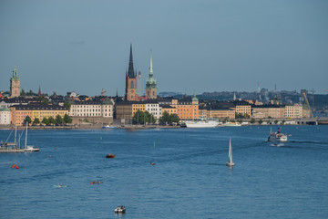 Stockholm buildings at the bay Riddarfjärden between the district Södermalm, Kunsholmen, Gamla...