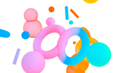 Abstract colorful 3d art background. Holographic geometric shape form floating on white isolated background. memphis style.