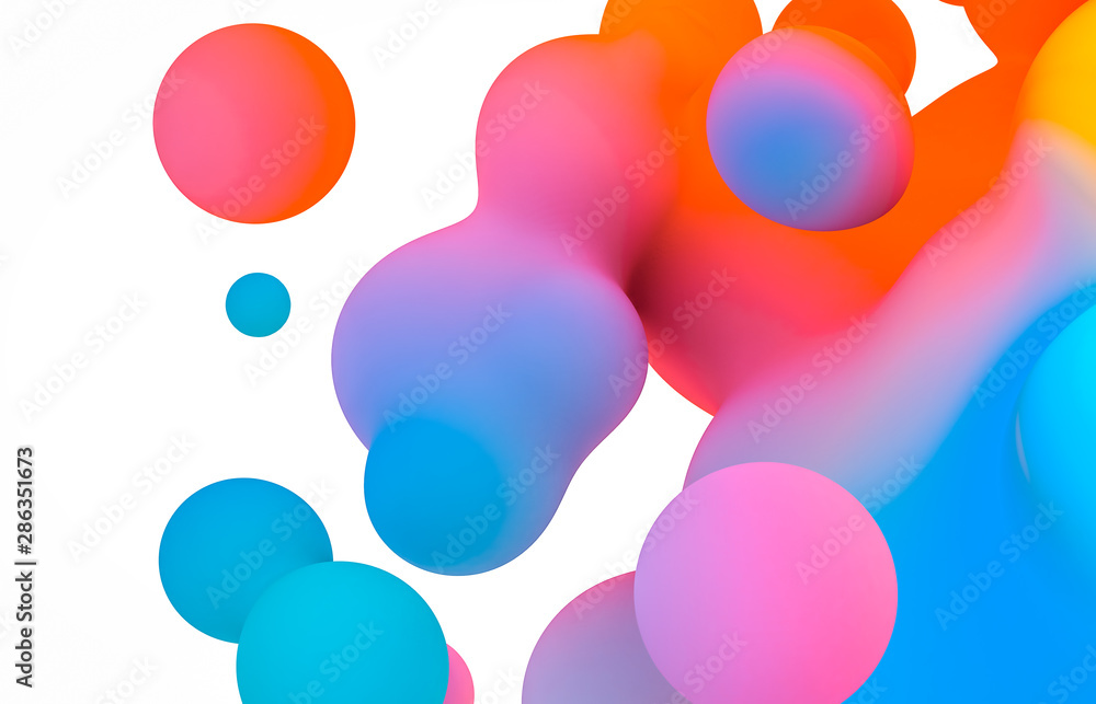 Aufkleber abstract colorful 3d art background. holographic floating liquid blobs, soap bubbles, metaballs.