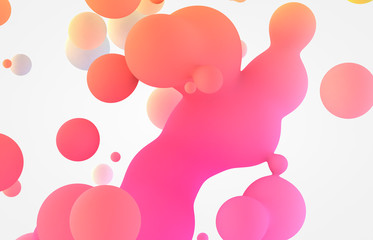 Abstract colorful 3d art background. Holographic floating liquid blobs, soap bubbles, metaballs.