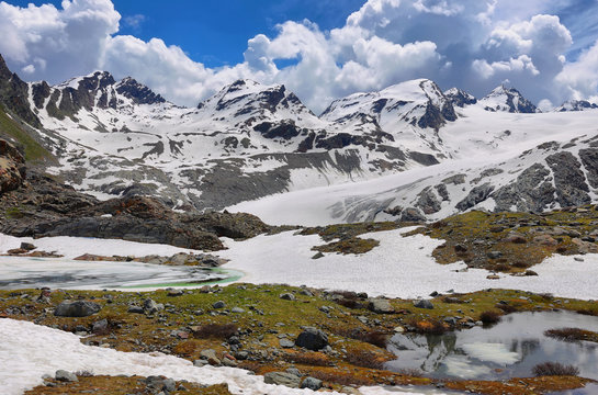 Amazing Rutor glacier and glacier lagoons, Aosta Valley, Italy