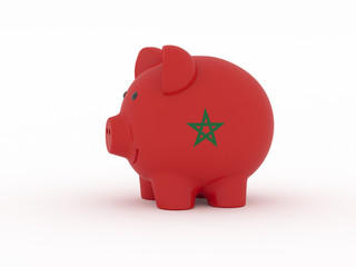 Finance, saving money, piggy bank on white background. Morocco flag. 3d illustration.
