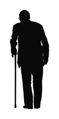 Old man person with stick silhouette. Happy elderly senior walking alone vector isolated on white. Mature people active life. Grandfather outdoor in park. Health care in nursing home. Lonely and sad.