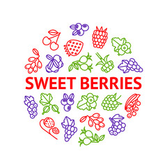 Berries Signs Thin Line Round Design Template Ad. Vector