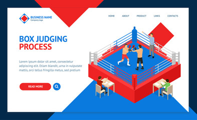 Boxing Ring for Fight Sport Competition Concept Landing Web Page Template 3d Isometric View. Vector