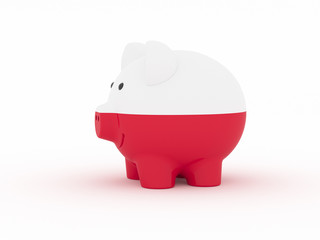 Finance, saving money, piggy bank on white background. Poland flag. 3d illustration.