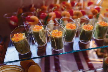 festive salty buffet, fish, meat, chips, cheese balls and other specialties for celebrating weddings and other events