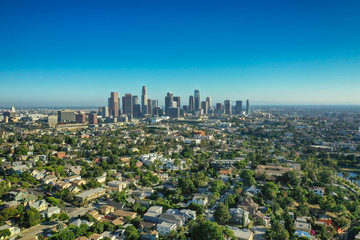 Drone shot of downtown Los Angeles in California