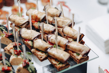 delicious festive buffet with canapés and different delicious meals
