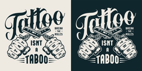 Obraz premium Vintage tattoo studio label