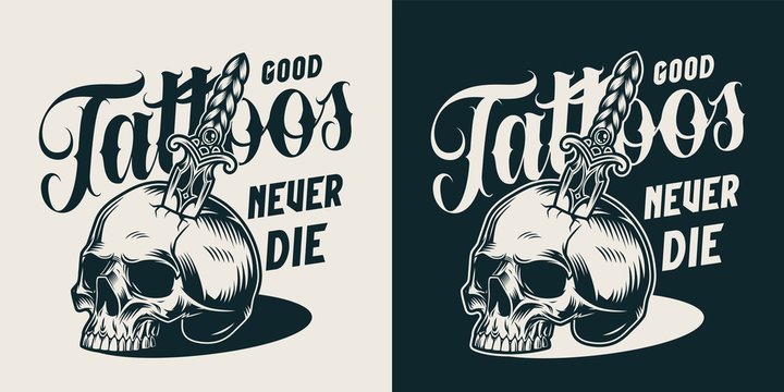 Vintage tattoo salon monochrome label