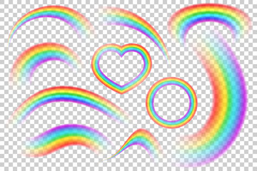 Colorful transparent rainbows cool vector set.