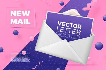 Vector 3d realistic abstract scene, open envelope